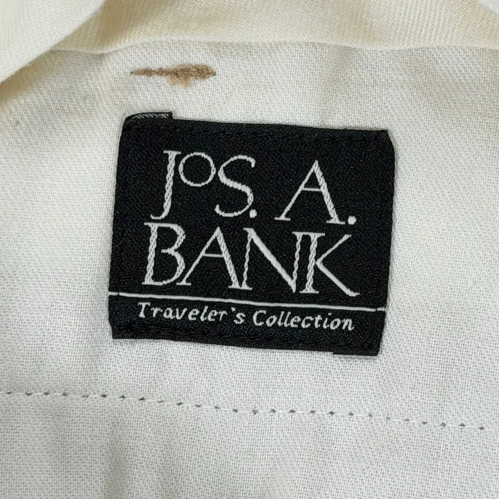 Jos A Bank Pants Mens 38/29 Tan 100% Linen Pleated Cuffed Traveler Collection
